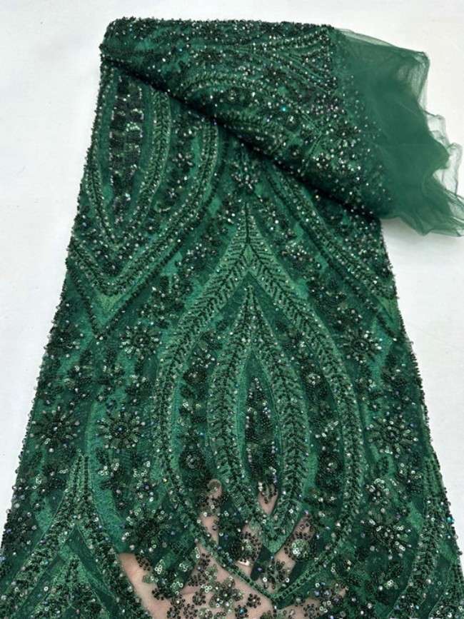 5 Yards Colorful Sequins Pearls Beaded Embroidered 3D Floral Lace Material Fabric For Dresses ML001