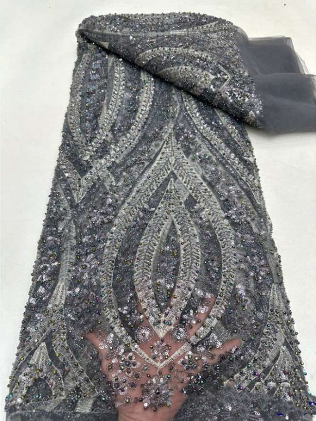 5 Yards Colorful Sequins Pearls Beaded Embroidered 3D Floral Lace Material Fabric For Dresses ML001