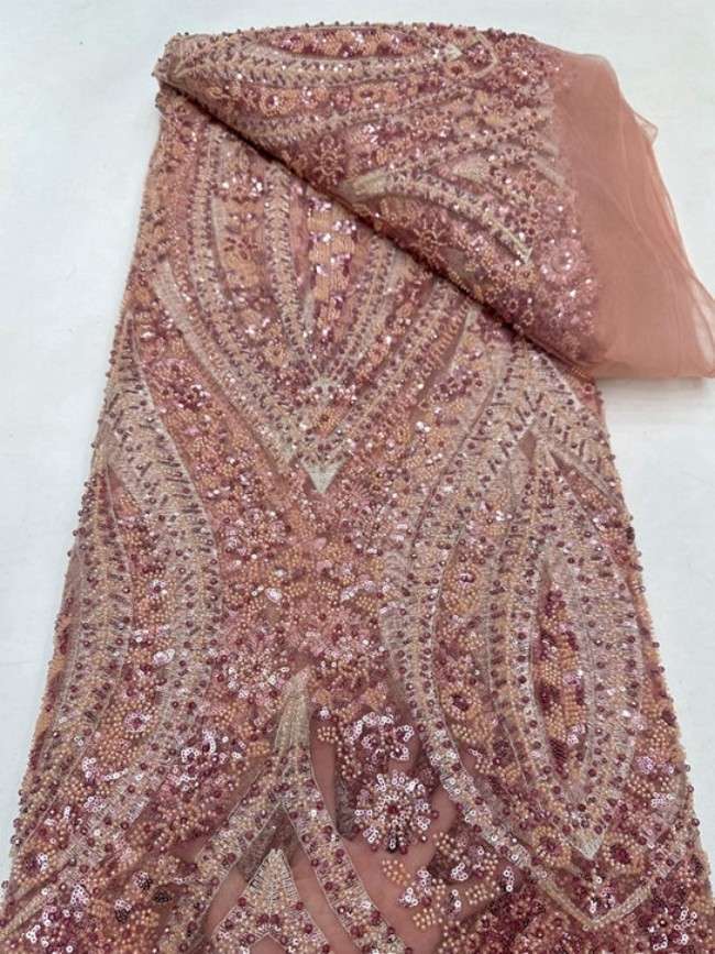 5 Yards Colorful Sequins Pearls Beaded Embroidered 3D Floral Lace Material Fabric For Dresses ML001