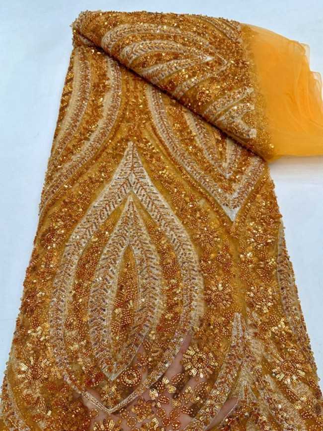 5 Yards Colorful Sequins Pearls Beaded Embroidered 3D Floral Lace Material Fabric For Dresses ML001