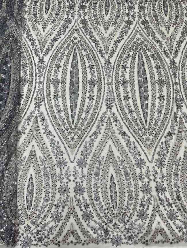 Luxury Crystals Beaded Embroidered Tulle Lace Fabric for Dresses – 5 Yards