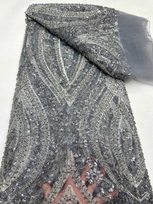 5 Yards Colorful Sequins Pearls Beaded Embroidered 3D Floral Lace Material Fabric For Dresses ML001