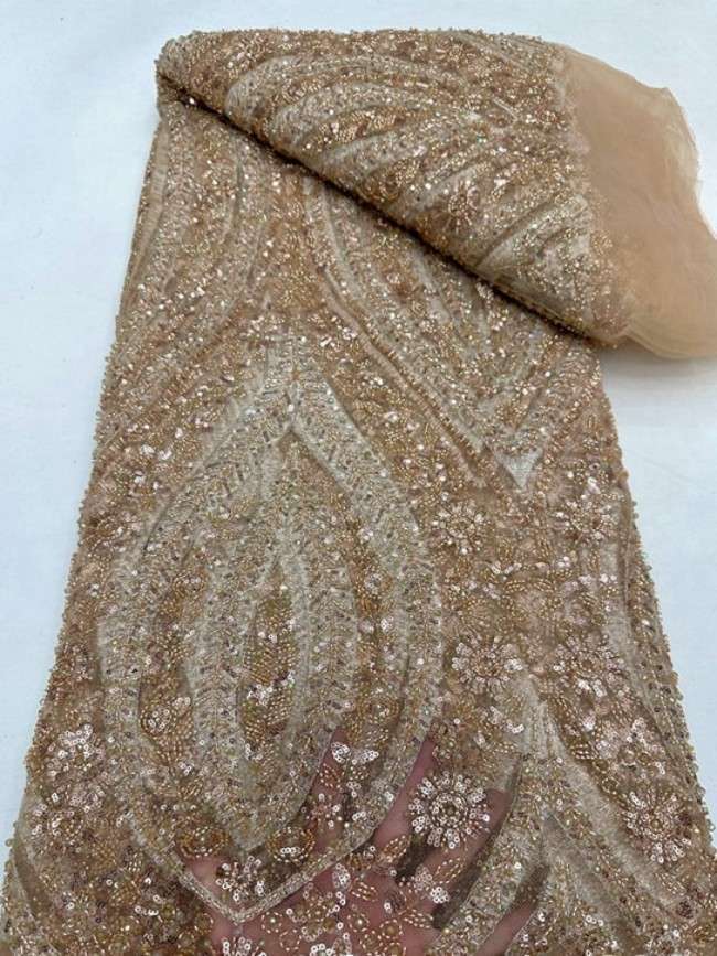 5 Yards Colorful Sequins Pearls Beaded Embroidered 3D Floral Lace Material Fabric For Dresses ML001