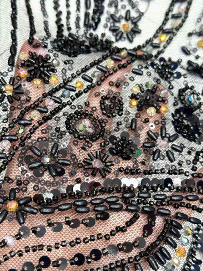 5 Yards Colorful Sequins Pearls Beaded Embroidered 3D Floral Lace Material Fabric For Dresses ML002