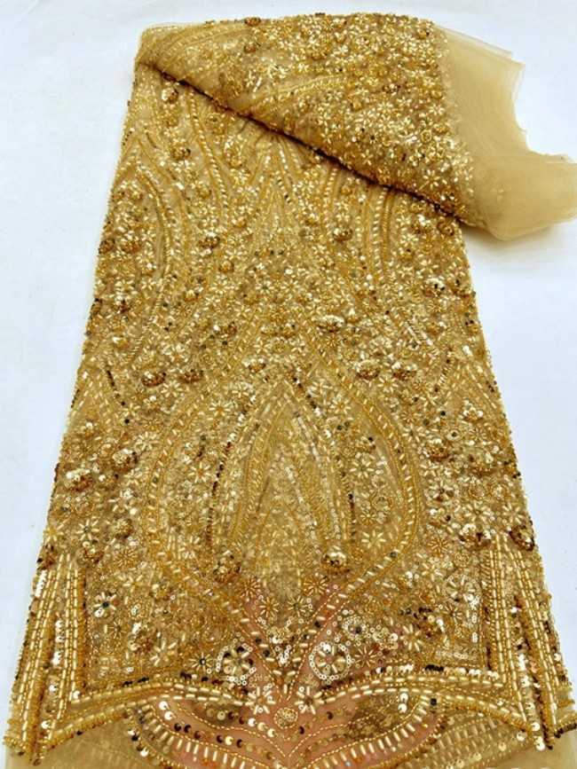 5 Yards Colorful Sequins Pearls Beaded Embroidered 3D Floral Lace Material Fabric For Dresses ML002