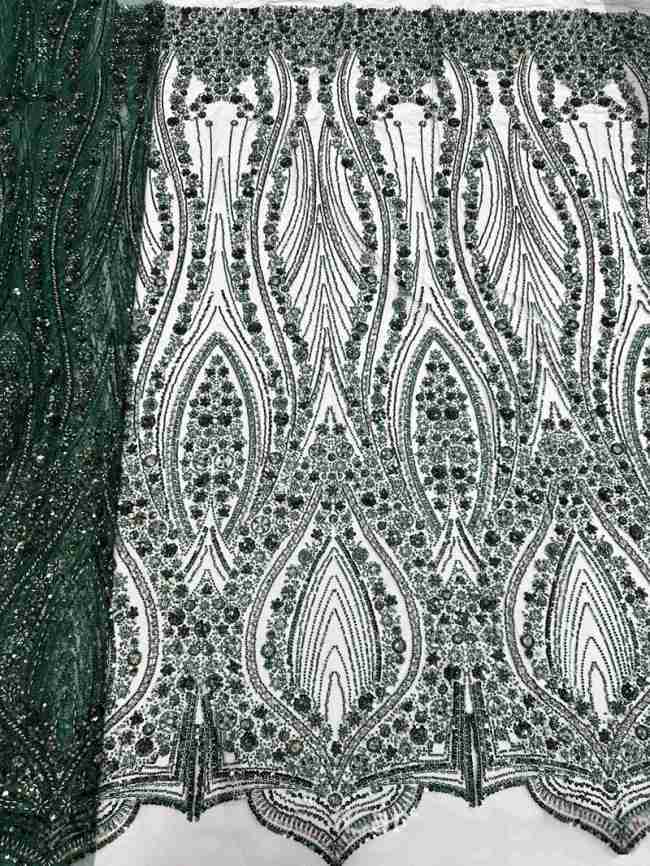 5 Yards Colorful Sequins Pearls Beaded Embroidered 3D Floral Lace Material Fabric For Dresses ML002