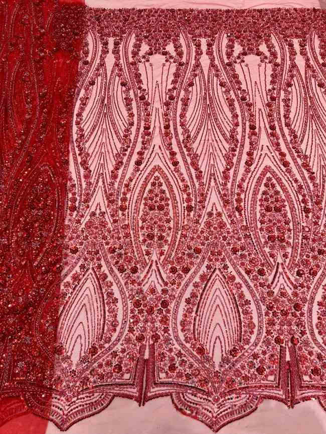 5 Yards Colorful Sequins Pearls Beaded Embroidered 3D Floral Lace Material Fabric For Dresses ML002