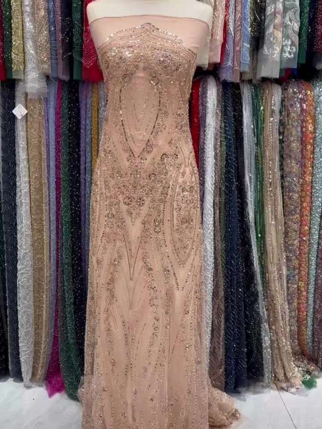 5 Yards Colorful Sequins Pearls Beaded Embroidered 3D Floral Lace Material Fabric For Dresses ML002