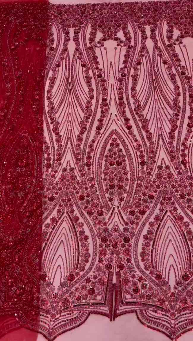 5 Yards Colorful Sequins Pearls Beaded Embroidered 3D Floral Lace Material Fabric For Dresses ML002
