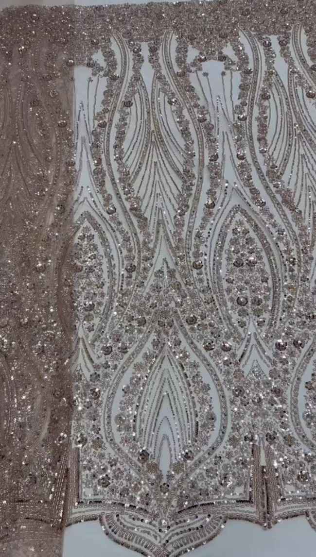 5 Yards Colorful Sequins Pearls Beaded Embroidered 3D Floral Lace Material Fabric For Dresses ML002