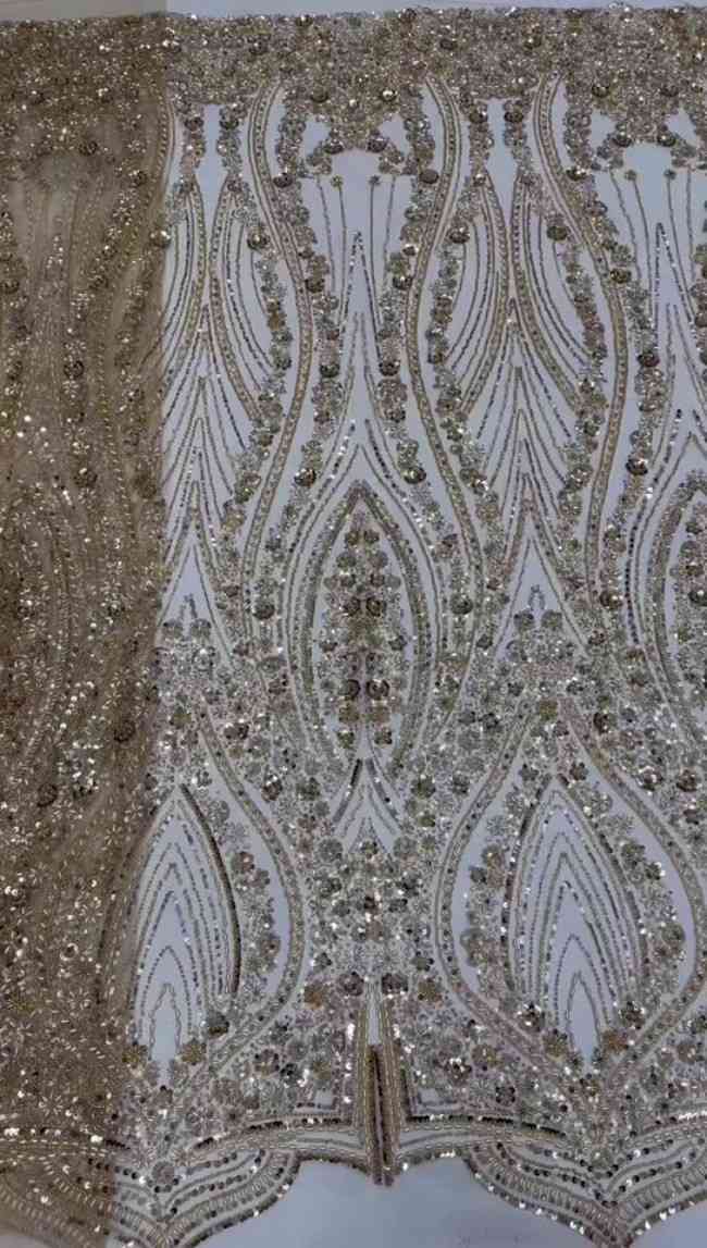 5 Yards Colorful Sequins Pearls Beaded Embroidered 3D Floral Lace Material Fabric For Dresses ML002