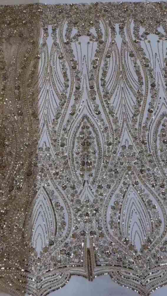 5 Yards Colorful Sequins Pearls Beaded Embroidered 3D Floral Lace Material Fabric For Dresses ML002