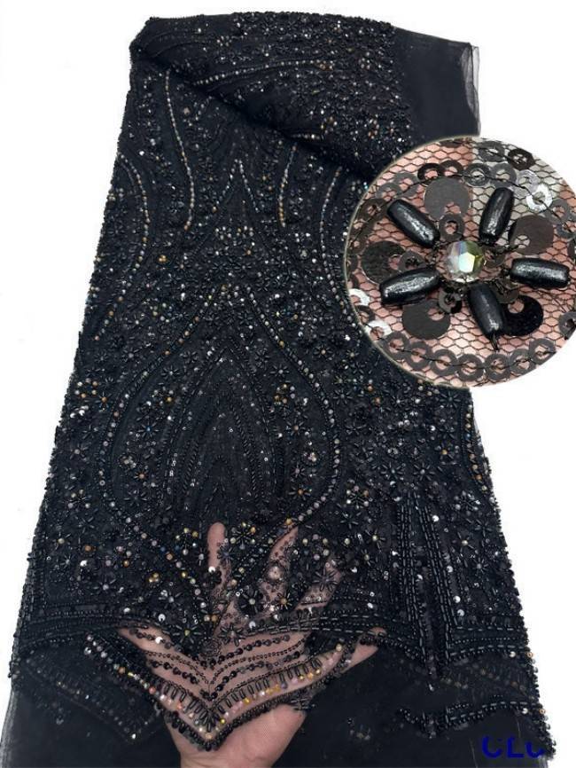 5 Yards Colorful Sequins Pearls Beaded Embroidered 3D Floral Lace Material Fabric For Dresses ML002