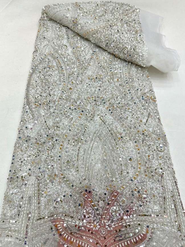 5 Yards Luxury Heavy Beaded Lace Material Fabric For Dresses