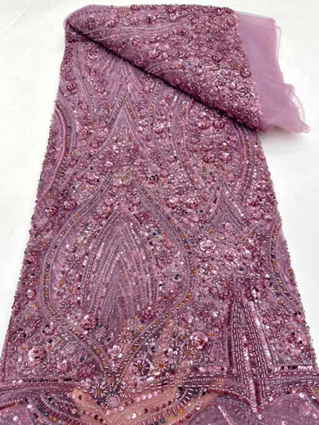 5 Yards Luxury Heavy Beaded Lace Material Fabric For Dresses