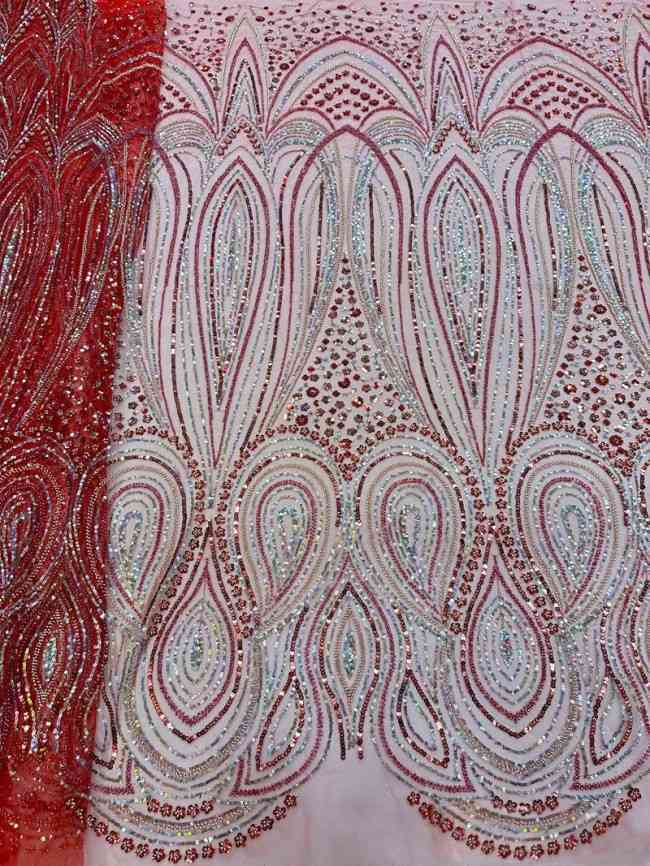 5 Yards Colorful Sequins Pearls Beaded Embroidered 3D Floral Lace Material Fabric For Dresses ML003