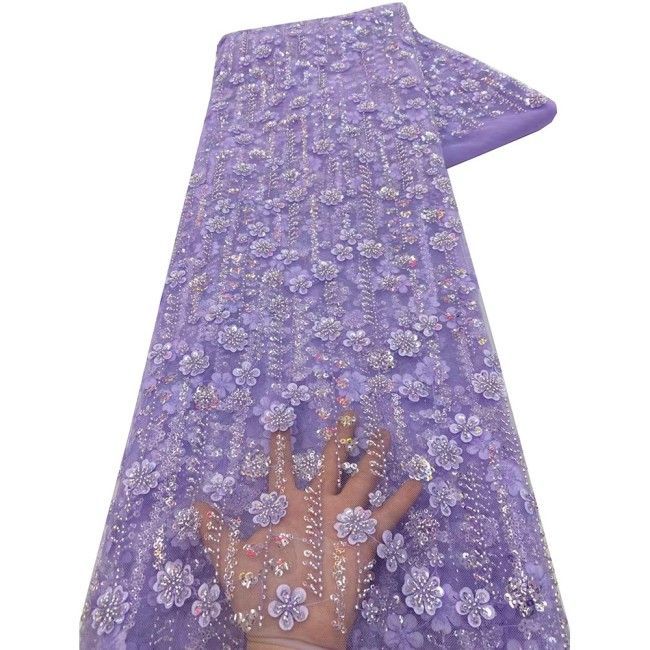 5 Yards Colorful Sequins Pearls Beaded Embroidered 3D Floral Lace Material Fabric For Dresses NA001