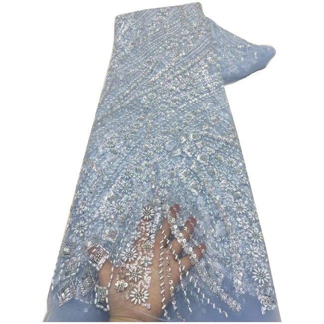 5 Yards Colorful Sequins Pearls Beaded Embroidered 3D Floral Lace Material Fabric For Dresses NA006