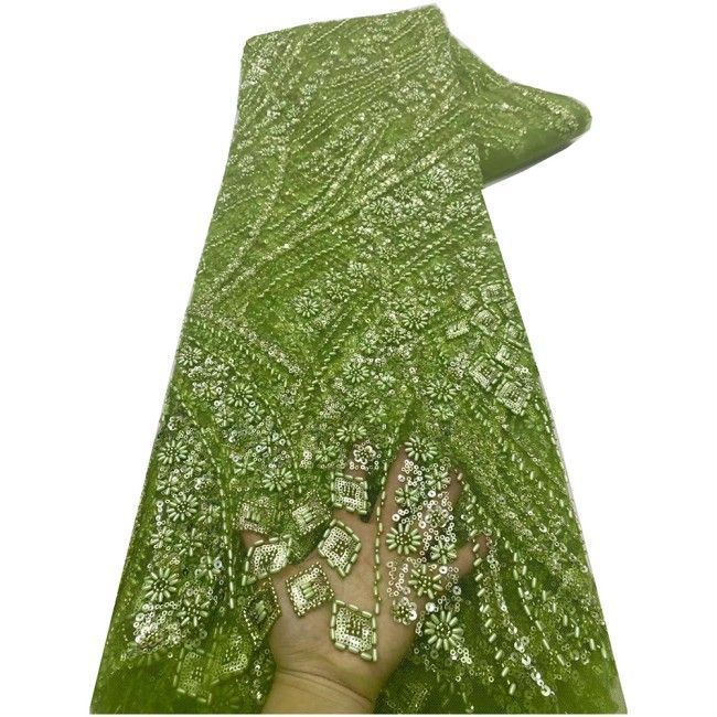 5 Yards Colorful Sequins Pearls Beaded Embroidered 3D Floral Lace Material Fabric For Dresses NA006