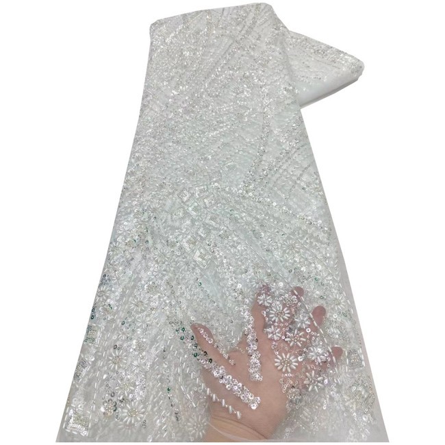 5 Yards Colorful Sequins Pearls Beaded Embroidered 3D Floral Lace Material Fabric For Dresses NA006