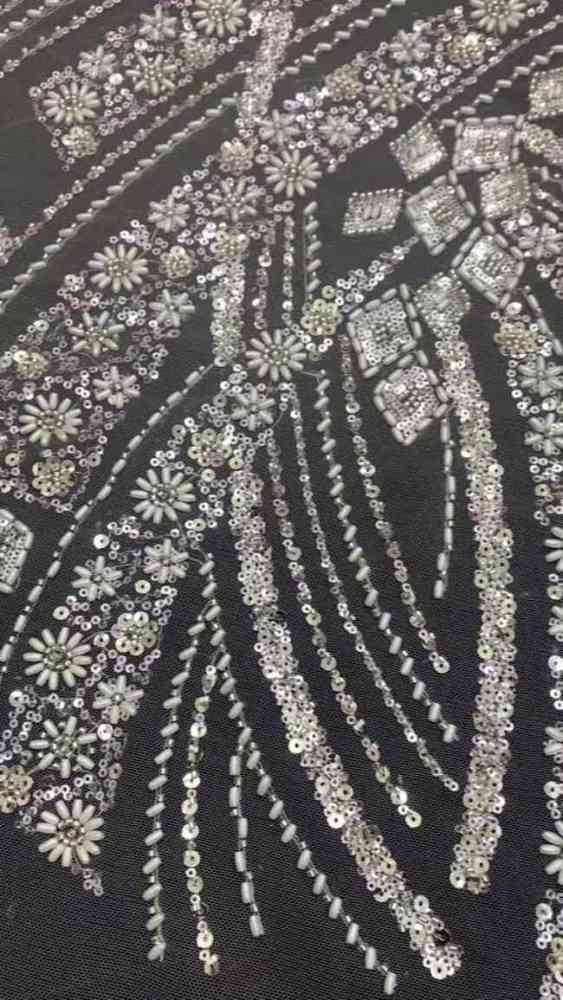 5 Yards Colorful Sequins Pearls Beaded Embroidered 3D Floral Lace Material Fabric For Dresses NA006