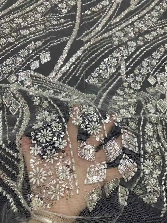 Multicolor Floral & Sequin Embroidered 3D Floral French Lace with Beaded Appliqué and Sequins on Soft Mesh Tulle Fabric