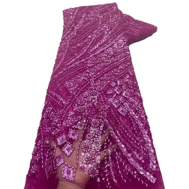 5 Yards Colorful Sequins Pearls Beaded Embroidered 3D Floral Lace Material Fabric For Dresses NA006