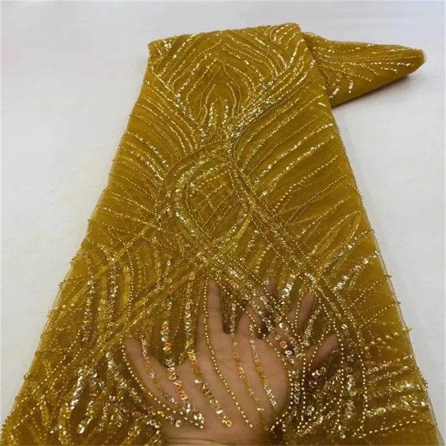 5 Yards Colorful Sequins Pearls Beaded Embroidered 3D Floral Lace Material Fabric For Dresses NA008