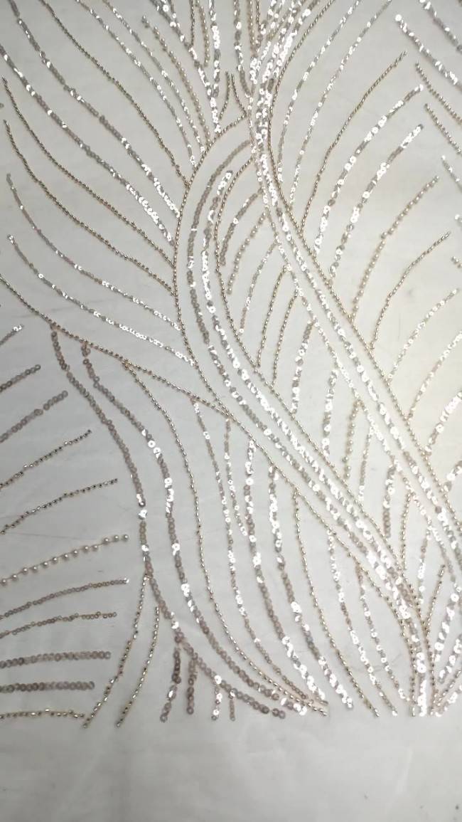 5 Yards Colorful Sequins Pearls Beaded Embroidered 3D Floral Lace Material Fabric For Dresses NA008