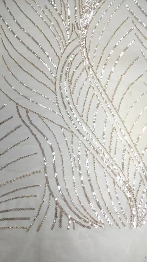 5 Yards Colorful Sequins Pearls Beaded Embroidered 3D Floral Lace Material Fabric For Dresses NA008