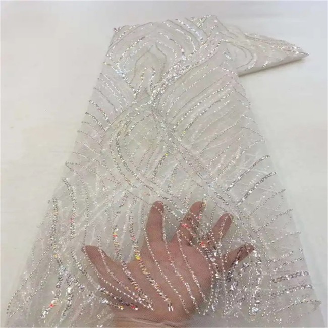 5 Yards Colorful Sequins Pearls Beaded Embroidered 3D Floral Lace Material Fabric For Dresses NA008