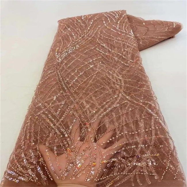 5 Yards Colorful Sequins Pearls Beaded Embroidered 3D Floral Lace Material Fabric For Dresses NA008