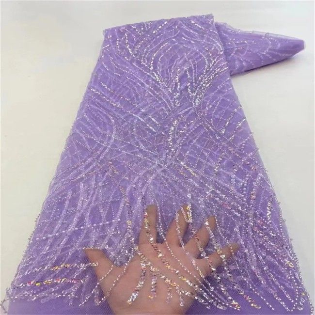 5 Yards Colorful Sequins Pearls Beaded Embroidered 3D Floral Lace Material Fabric For Dresses NA008