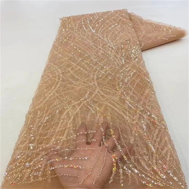 5 Yards Colorful Sequins Pearls Beaded Embroidered 3D Floral Lace Material Fabric For Dresses NA008
