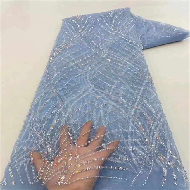 5 Yards Colorful Sequins Pearls Beaded Embroidered 3D Floral Lace Material Fabric For Dresses NA008