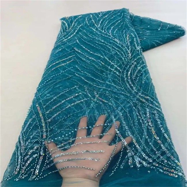 5 Yards Colorful Sequins Pearls Beaded Embroidered 3D Floral Lace Material Fabric For Dresses NA008