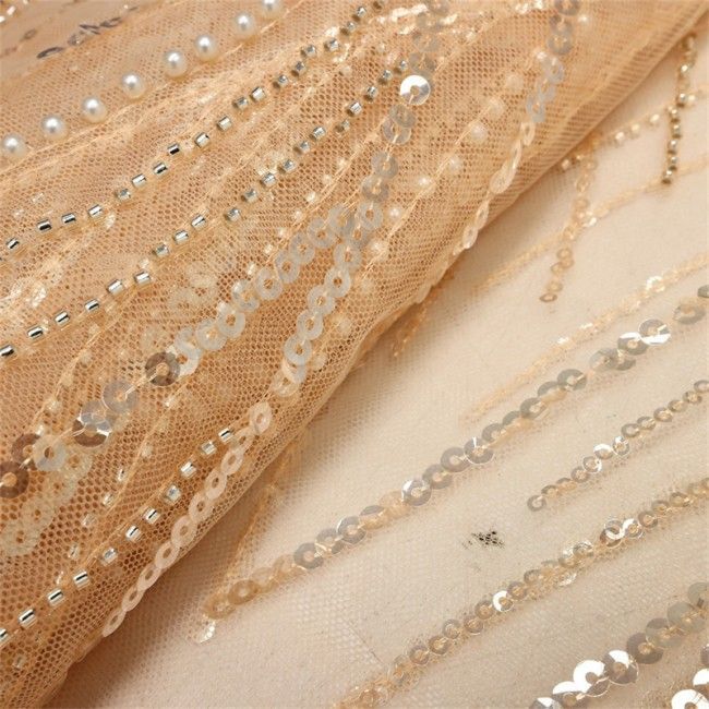 5 Yards Colorful Sequins Pearls Beaded Embroidered 3D Floral Lace Material Fabric For Dresses NA008