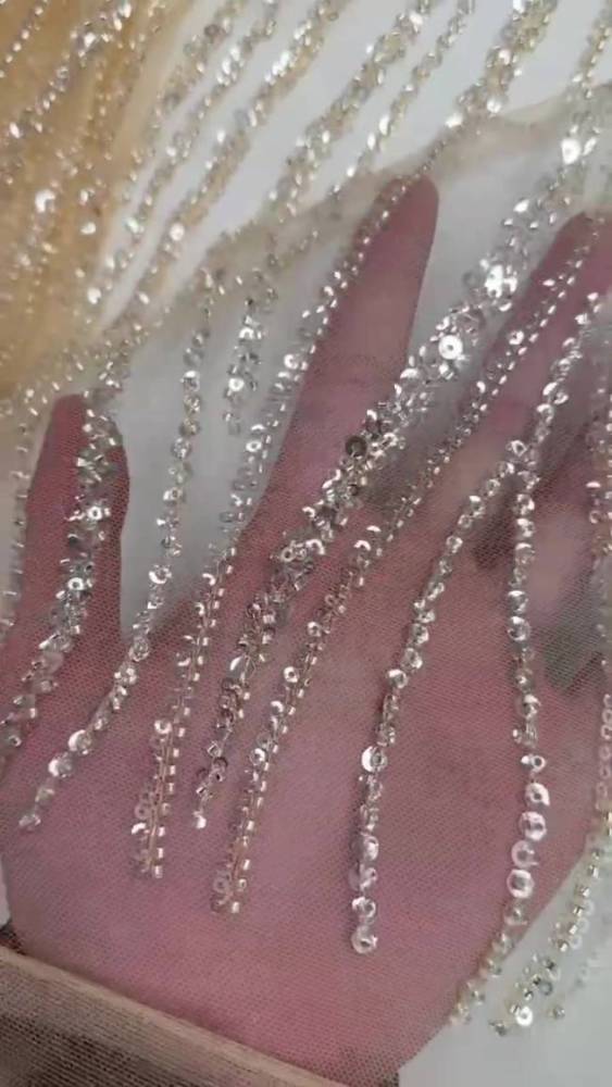 5 Yards Colorful Sequins Pearls Beaded Embroidered 3D Floral Lace Material Fabric For Dresses NA009