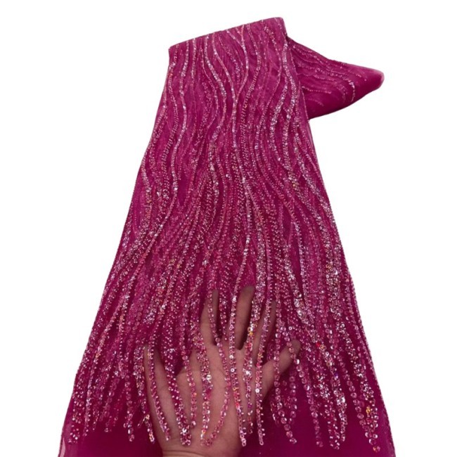 5 Yards Colorful Sequins Pearls Beaded Embroidered 3D Floral Lace Material Fabric For Dresses NA009