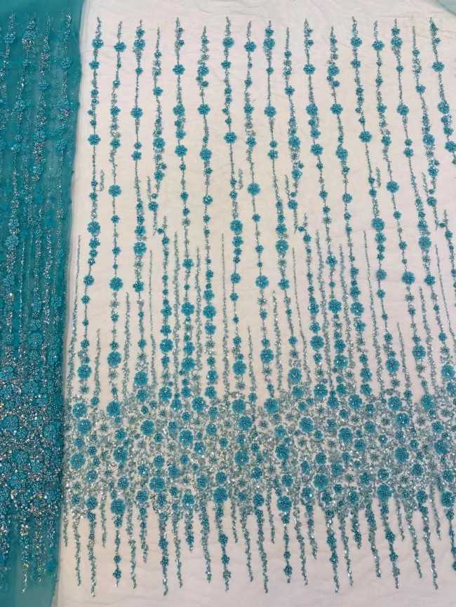 5 Yards Colorful Sequins Pearls Beaded Embroidered 3D Floral Lace Material Fabric For Dresses NA013