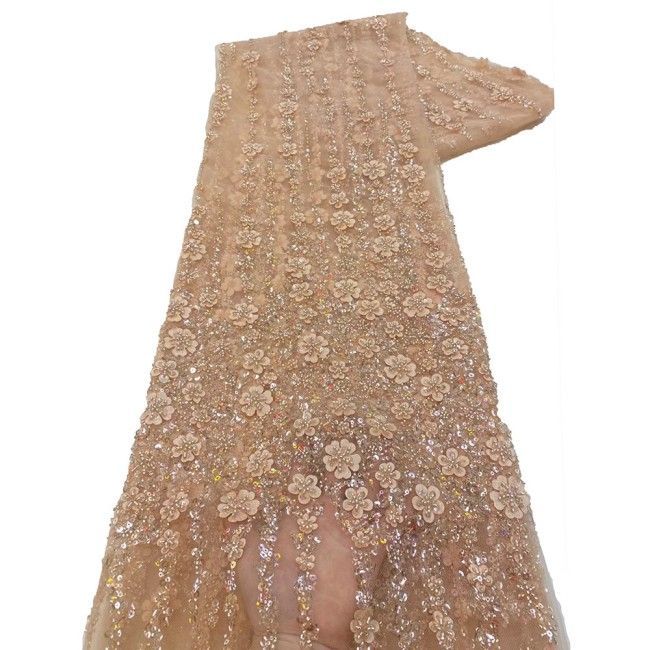 5 Yards Colorful Sequins Pearls Beaded Embroidered 3D Floral Lace Material Fabric For Dresses NA013