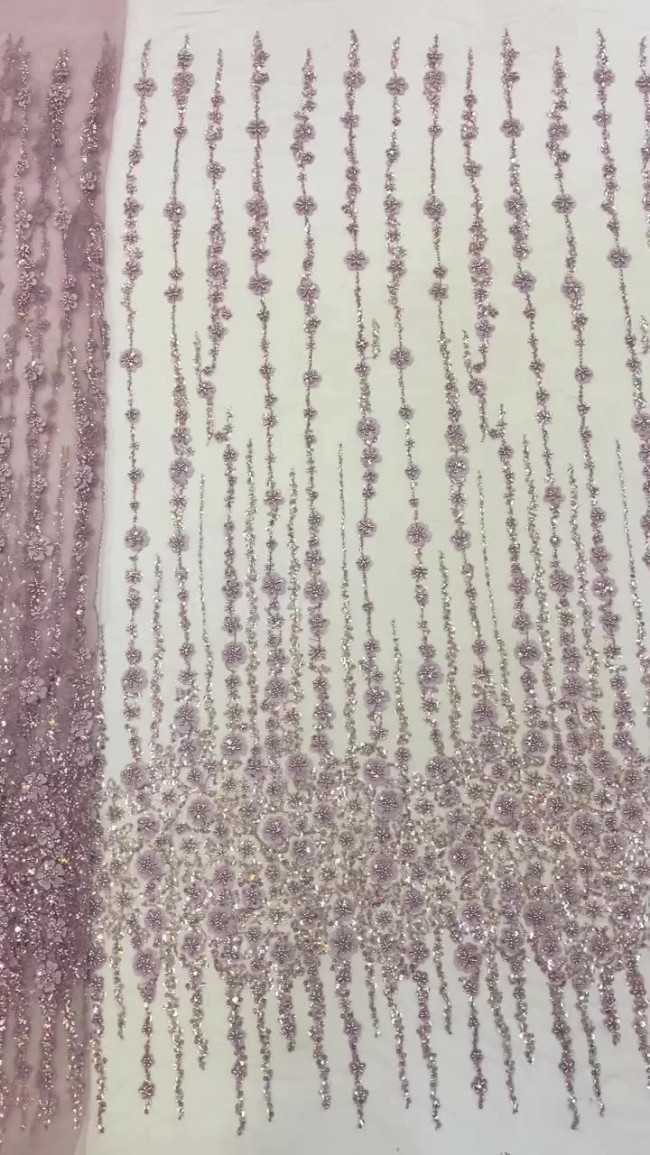 5 Yards Colorful Sequins Pearls Beaded Embroidered 3D Floral Lace Material Fabric For Dresses NA013