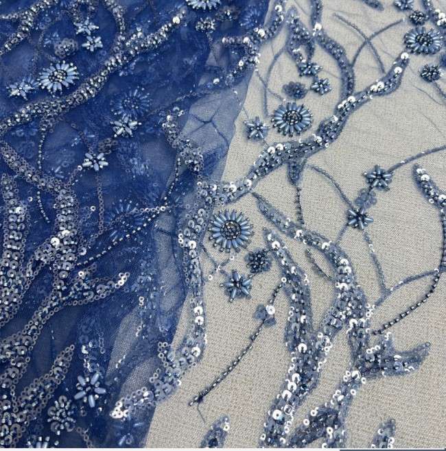 5 Yards Colorful Sequins Pearls Beaded Embroidered 3D Floral Lace Material Fabric For Dresses NA018