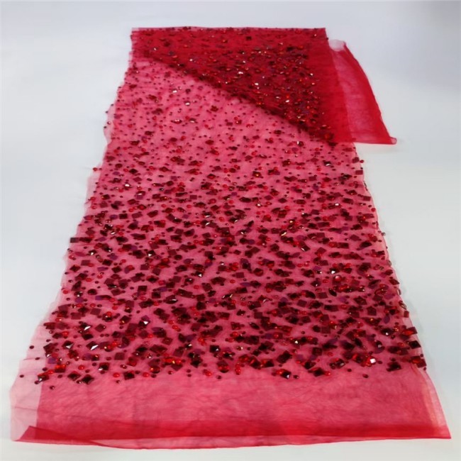 5 Yards Colorful Sequins Pearls Beaded Embroidered 3D Floral Lace Material Fabric For Dresses ZT057
