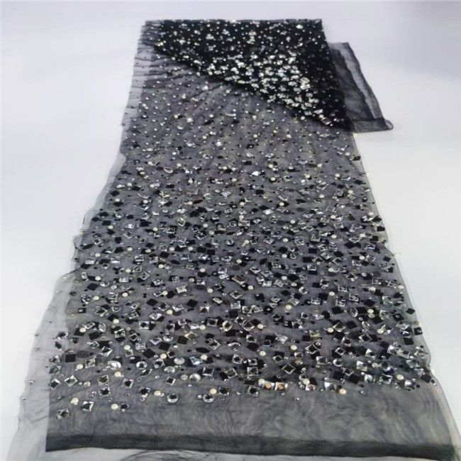 5 Yards Colorful Sequins Pearls Beaded Embroidered 3D Floral Lace Material Fabric For Dresses ZT057