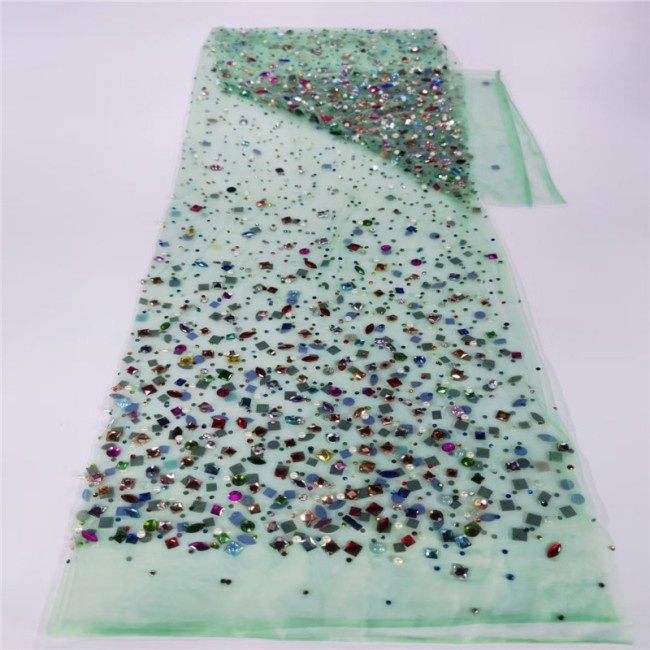 5 Yards Colorful Sequins Pearls Beaded Embroidered 3D Floral Lace Material Fabric For Dresses ZT057