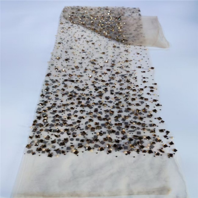 5 Yards Colorful Sequins Pearls Beaded Embroidered 3D Floral Lace Material Fabric For Dresses ZT057
