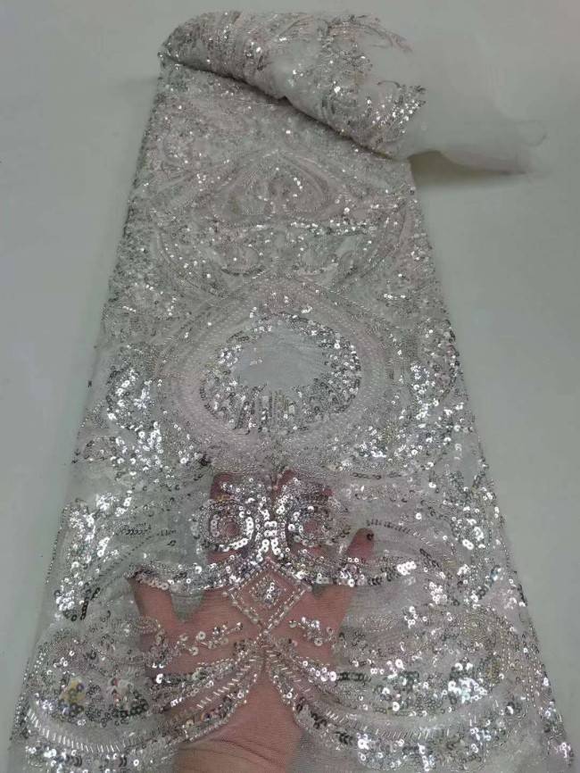 5 Yards Beaded Lace Fabric ITM JC067