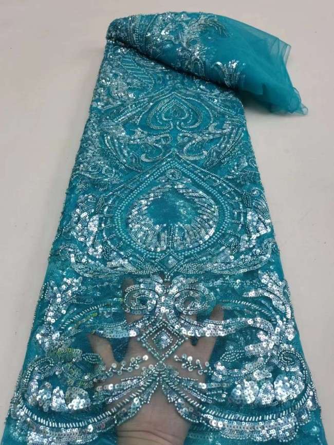 5 Yards Beaded Lace Fabric ITM JC067