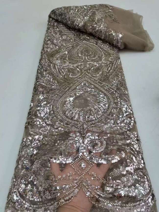 5 Yards Beaded Lace Fabric ITM JC067